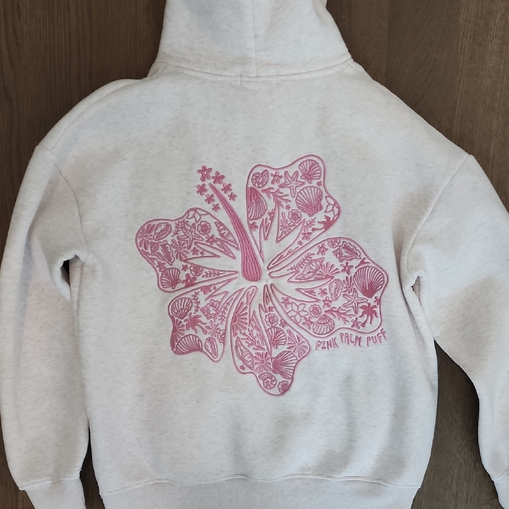 Hawaii Hibiscus Hoodie with Pink Palm Tree Design - Picture 2 of 3